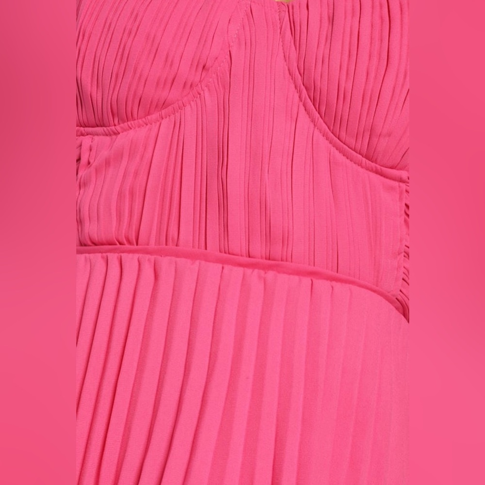 Lulu’s Cascading Crushed HotPink Midi Dress-Size Large - Picture 5 of 16